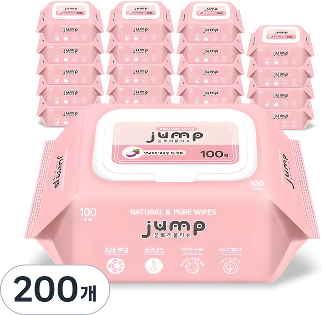 꿈토리 넉넉한 점프 아기물티슈 캡형, 55g, 100매, 200개
