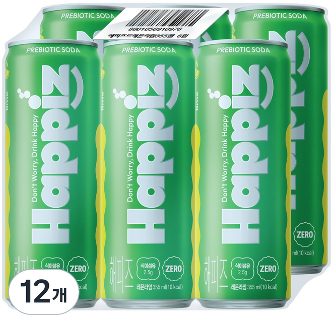롯데칠성음료 해피즈 탄산음료 레몬라임, 12개, 355ml