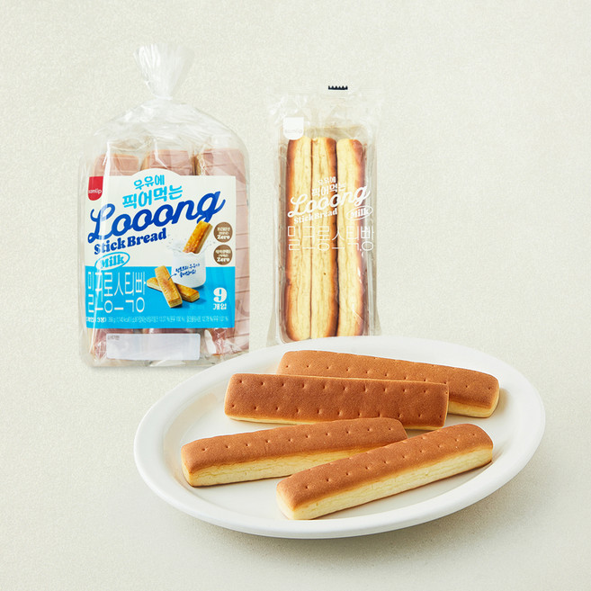 삼립 밀크 롱스틱 빵, 32g, 1개, 9개입