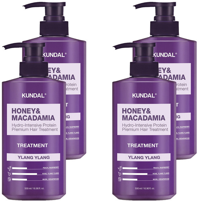 쿤달 허니 앤드 마카다미아 헤어 트리트먼트 일랑일랑향, 500ml, 4개