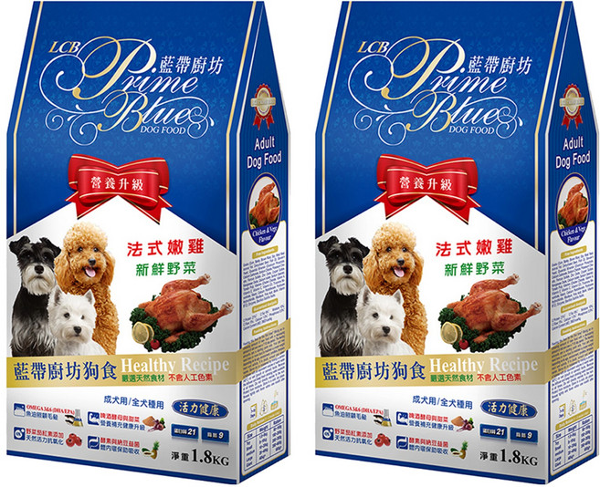 LCB 藍帶廚坊 成犬/全犬種用 乾飼料 法式燉雞 新鮮蔬菜, 1.8kg, 2袋