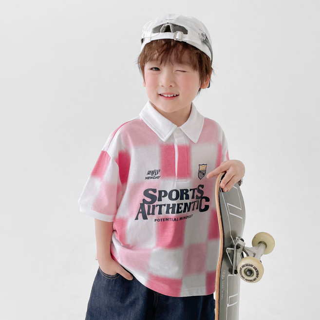 BerryCloset 男童款繪圖格紋翻領短袖T恤