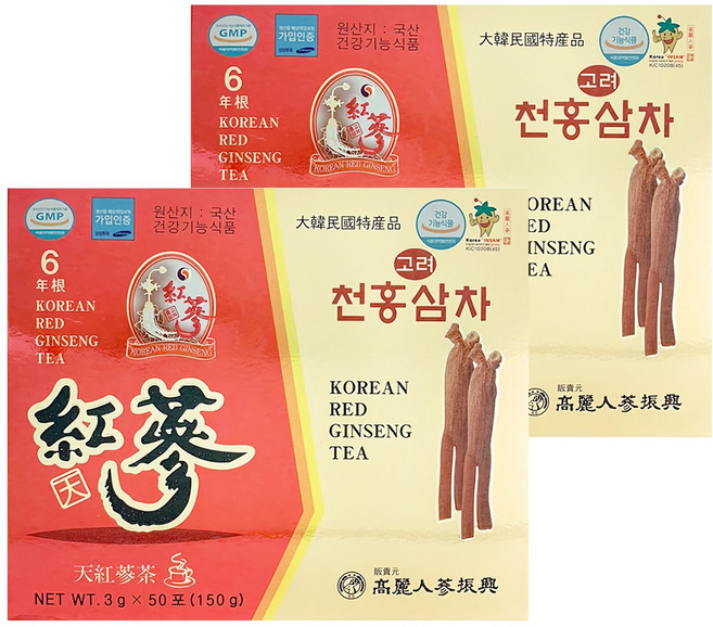 振興高麗人蔘 高麗天紅蔘茶禮盒, 50包, 2盒, 3g