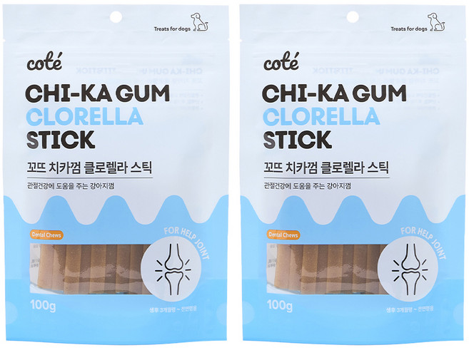 꼬뜨 강아지 치카껌 스틱, 클로렐라, 100g, 2개