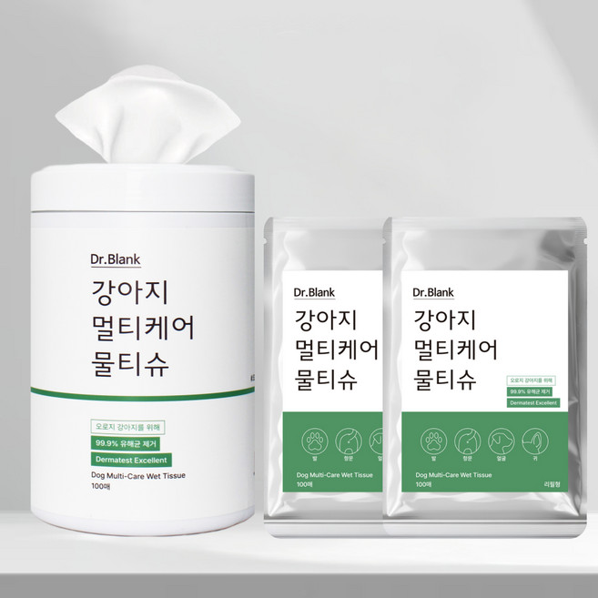 닥터블랭크 강아지 멀티케어 산책 물티슈 원통형 100p + 리필용 200p 세트, 1세트