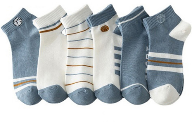 남성용 단목 스포티한 스니커즈 양말 6종 세트