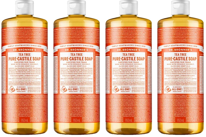 닥터브로너스 퓨어 캐스틸 솝 페이스 앤 바디워시 티트리, 950ml, 4개 - 쿠팡