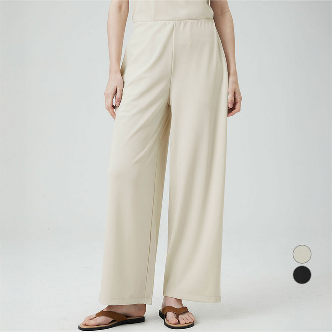 ELLEPARIS 여성용 크레이프저지 와이드 밴딩 컴포트 팬츠
