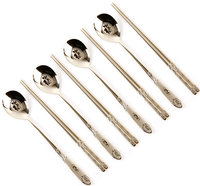 윌리브 304스텐 복 수저세트, 혼합색상, 숟가락 4p + 젓가락 4p, 1세트