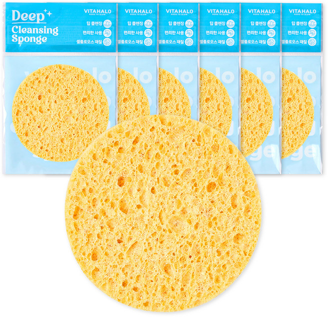 비타할로 딥클렌징 해면 스펀지, 옐로우, 6개