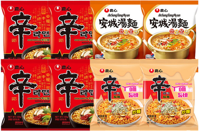 NONGSHIM 農心 辛拉麵120g 4包 + 安城湯麵125g 2包 + 辛拉麵 辣白醬風味137g 2包, 8包