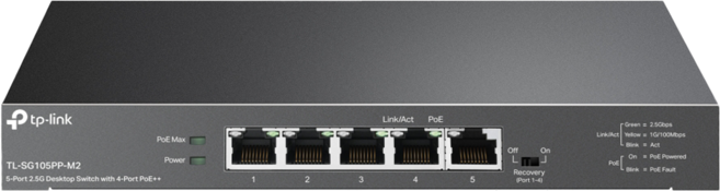 tp-link 5埠2.5G桌上型交換器 (含 4 埠 PoE++), TL-SG105PP, 1個