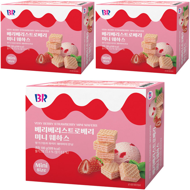 배스킨라빈스 베리베리 스트로베리 미니 웨하스, 3개, 100g