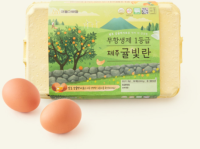 애월아빠들 무항생제 인증 1등급 제주 귤빛란 900g, 1개, 15구