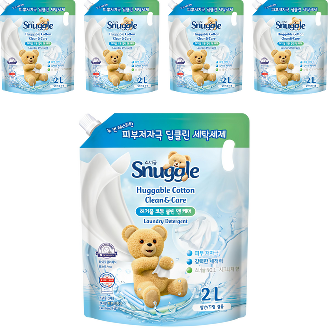 스너글 클린 앤 케어 허거블 액상세제 코튼향 리필, 2L, 1개입, 5개