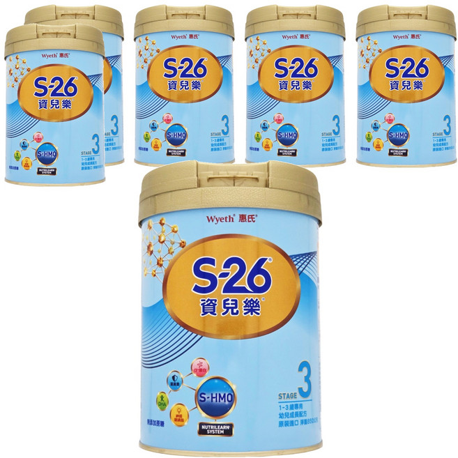 Wyeth 惠氏 S-26 資兒樂幼兒成長配方奶粉 再升級版 3號 1~3歲, 850g, 6罐