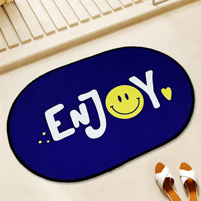 비욘드리빙 굿필링 도톰한 미끄럼방지 패브릭 발매트 8mm, 스마일 ENJOY Deep blue