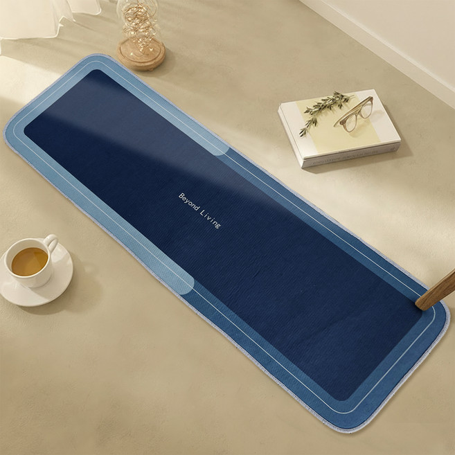 비욘드리빙 굿필링 도톰한 미끄럼방지 패브릭 발매트, 심플 블루1라인