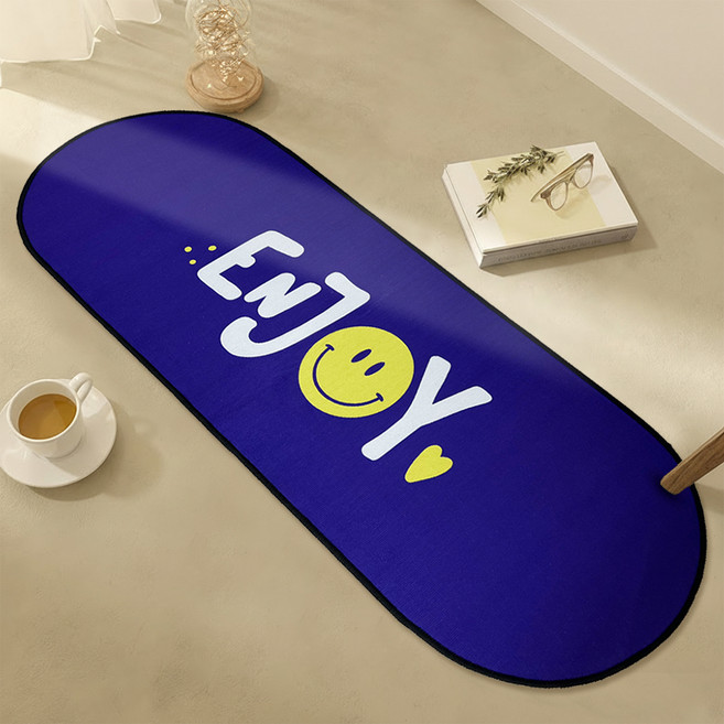 비욘드리빙 굿필링 도톰한 미끄럼방지 패브릭 발매트, 스마일 ENJOY Deep blue