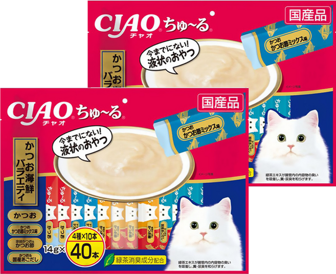 INABA CIAO 啾嚕 肉泥, 鰹魚、鰹魚 + 柴魚片、宗田鰹魚 + 柴魚片、鰹魚 + 飛魚, 560g, 2袋
