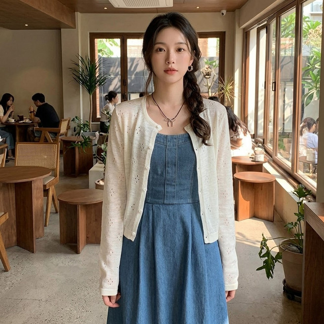 MarketA 女款Bika鏤空夏季針織開襟衫