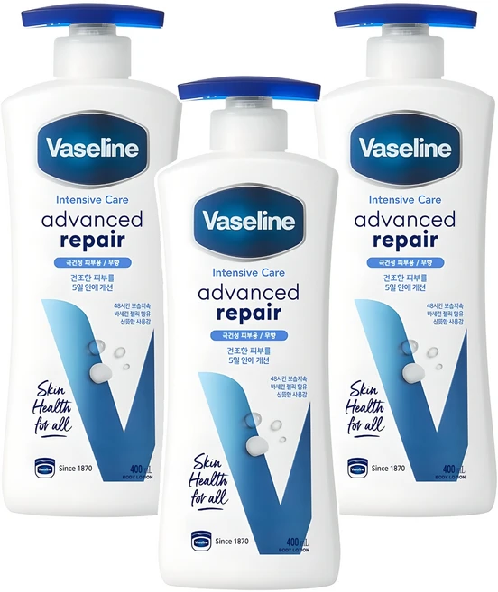 바세린 인텐시브 케어 어드밴스드 리페어 바디로션 무향, 400ml, 3개 - 쿠팡