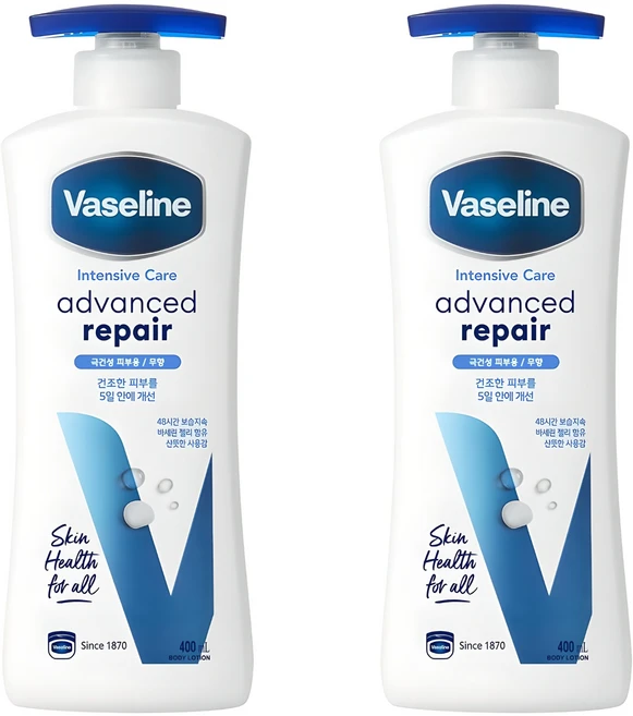 바세린 인텐시브 케어 어드밴스드 리페어 바디로션 무향, 400ml, 2개 - 쿠팡