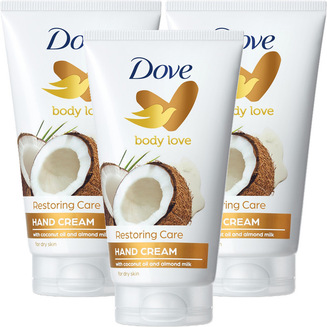 도브 바디러브 리스토어링 케어 핸드크림 코코넛 밀크, 75ml, 3개