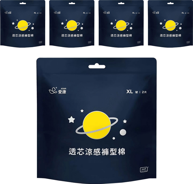 icon 愛康 透芯涼感褲型衛生棉, XL(臀圍90~115cm), 2片, 5包