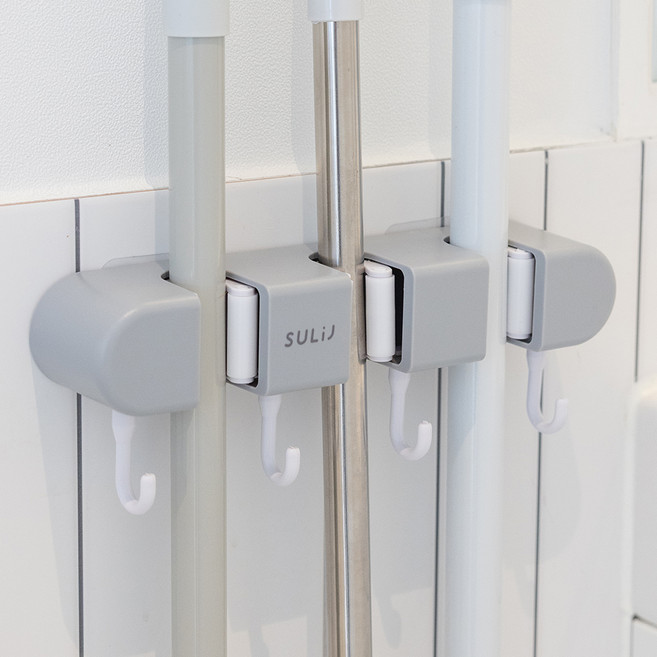 메이크마인 무타공 후크 다용도 욕실 화장실 청소도구 걸이 클립 3p + 후크 4p, 클래식그레이, 1개