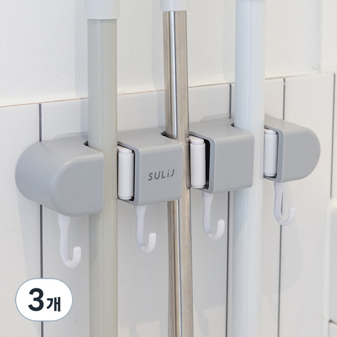 메이크마인 무타공 후크 다용도 욕실 화장실 청소도구 걸이 클립 3p + 후크 4p, 클래식그레이, 3개