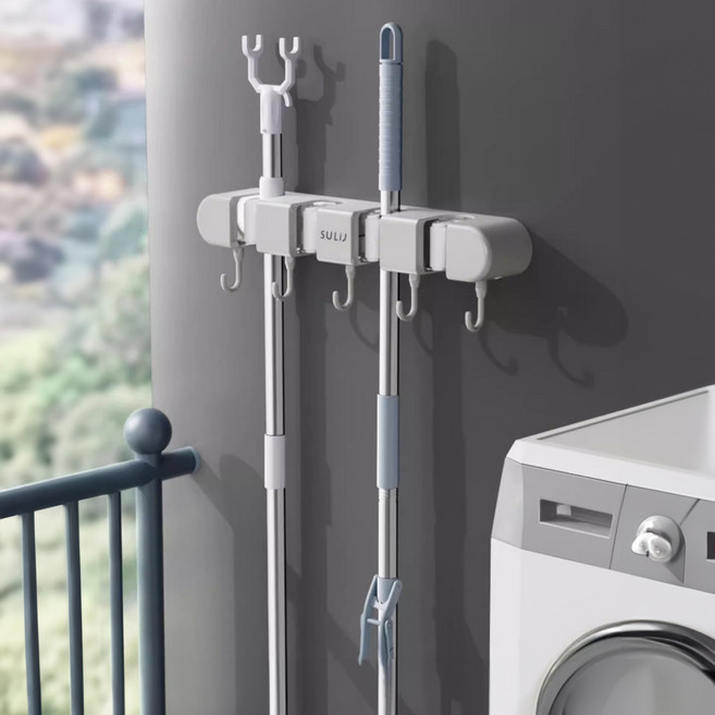 메이크마인 무타공 후크 다용도 욕실 화장실 청소도구 걸이 클립 4p + 후크 5p, 클래식그레이, 1세트