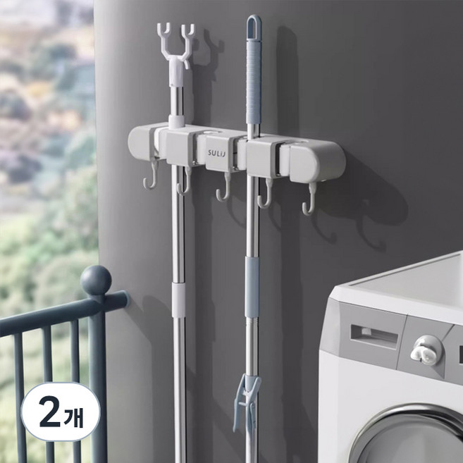메이크마인 무타공 후크 다용도 욕실 화장실 청소도구 걸이 클립 4p + 후크 5p, 클래식그레이, 2세트
