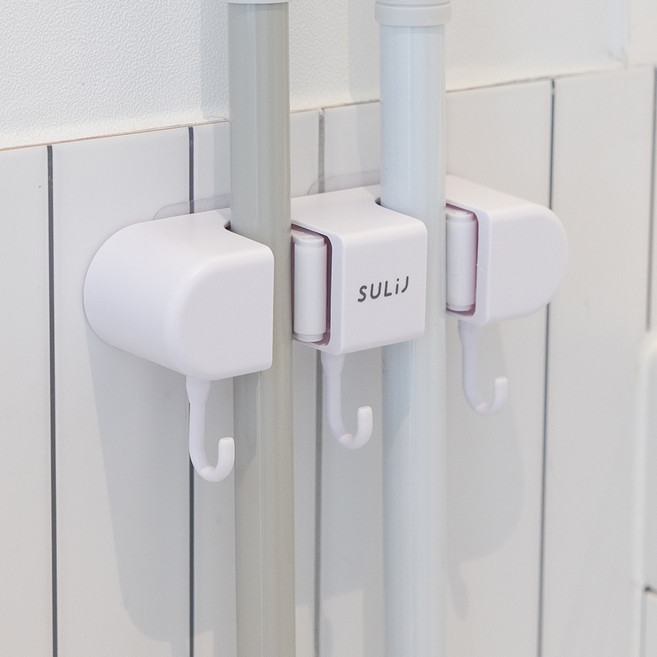 메이크마인 무타공 후크 다용도 욕실 화장실 청소도구 걸이 클립 2p + 후크 3p, 아이보리 + 화이트, 1개