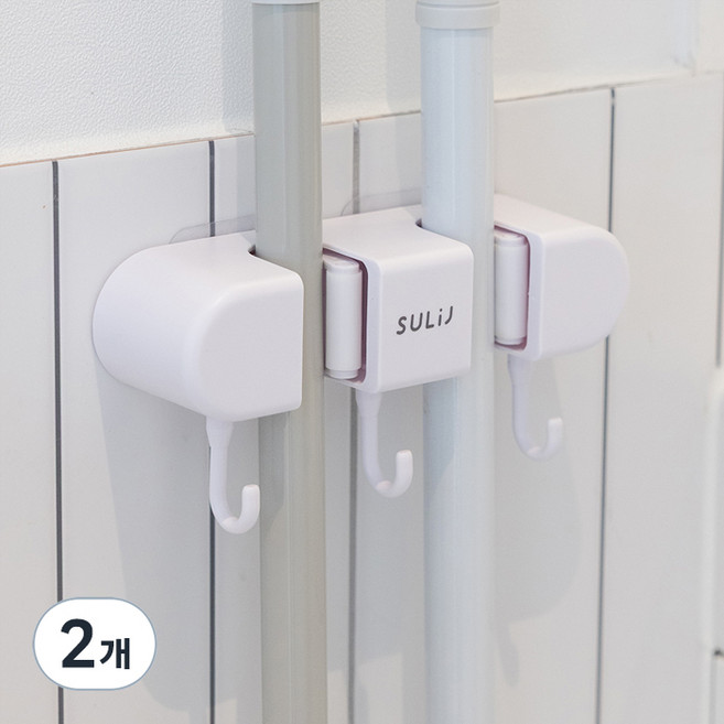 메이크마인 무타공 후크 다용도 욕실 화장실 청소도구 걸이 클립 2p + 후크 3p, 아이보리 + 화이트, 2개