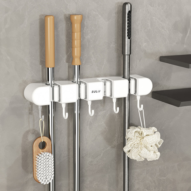 메이크마인 무타공 후크 다용도 욕실 화장실 청소도구 걸이 클립 4p + 후크 5p, 아이보리 + 화이트, 1개