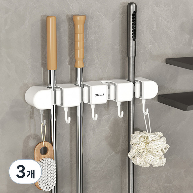 메이크마인 무타공 후크 다용도 욕실 화장실 청소도구 걸이 클립 4p + 후크 5p, 아이보리 + 화이트, 3개