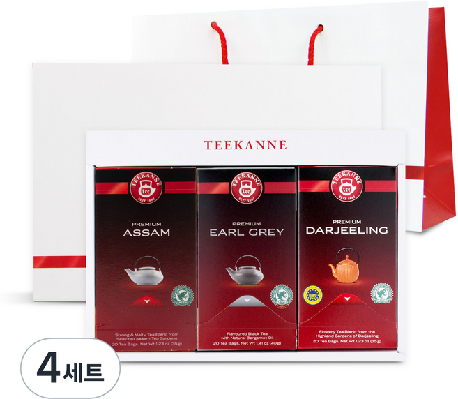 티칸네 홍차 3종 선물세트, 얼그레이 20p + 아쌈 20p + 다즐링 20p, 4세트