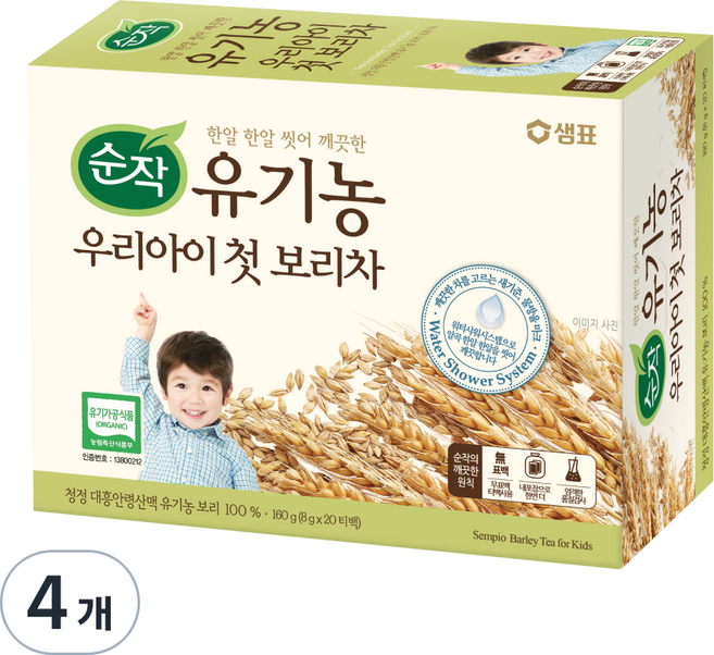 순작 유기농 우리아이 첫 보리차, 160g, 20개입, 4개