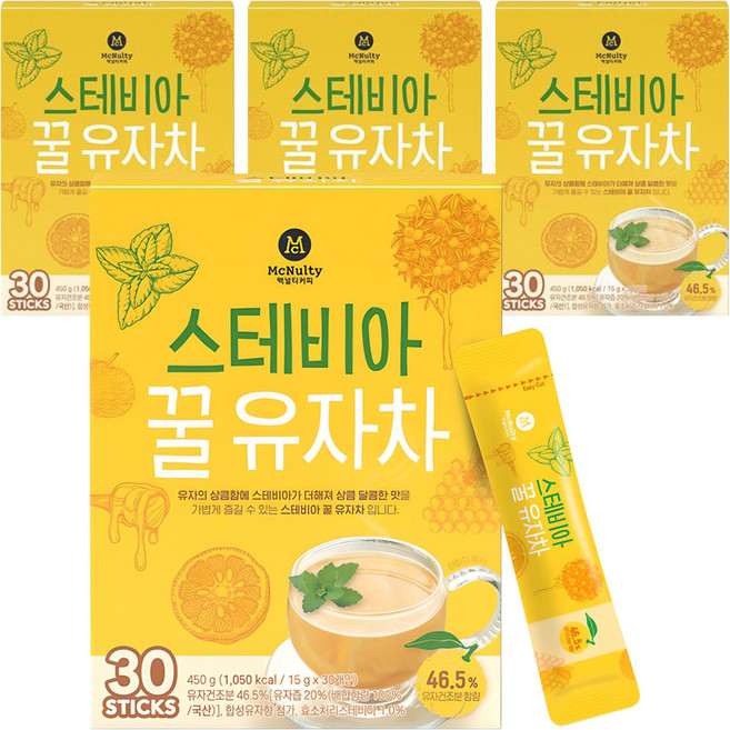 맥널티커피 스테비아 꿀 유자차, 15g, 30개입, 4개