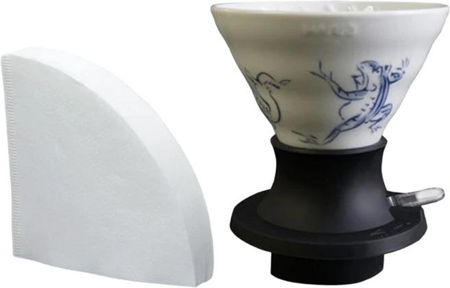 HARIO 好璃奧 橘吉 V60浸漬式濾杯 聯名款 T-SSDC-200-W-CG 鳥獸戲畫, 1個, 浸漬式濾杯 + 濾紙