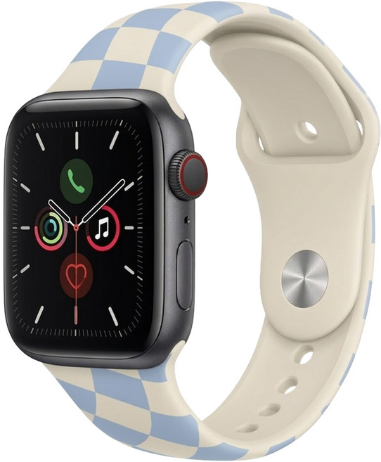 Apple Watch 相容矽膠錶帶 S 42mm以上, 棋盤格天藍, 1個