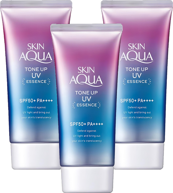 SKIN AQuA 水潤肌 台灣公司貨 柔光透亮防曬飾底凝露 SPF50+ PA++++ 薰衣草紫, 80g, 3瓶