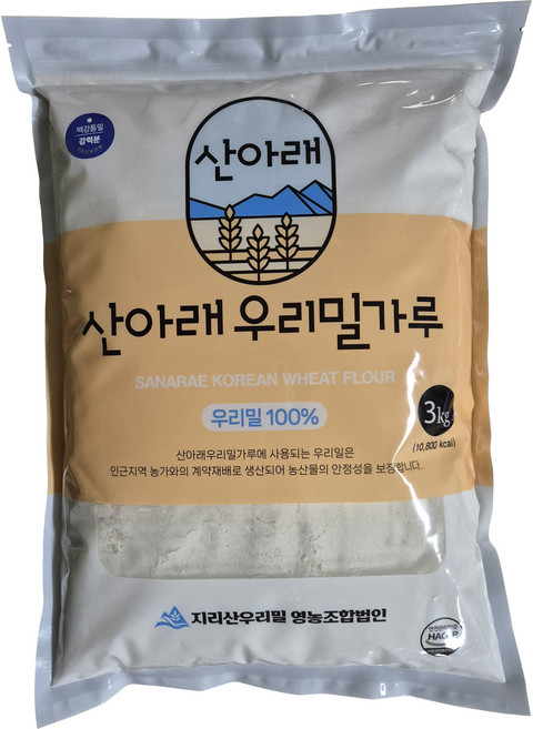 산아래 우리밀가루 백강통밀 강력분, 3kg, 1개