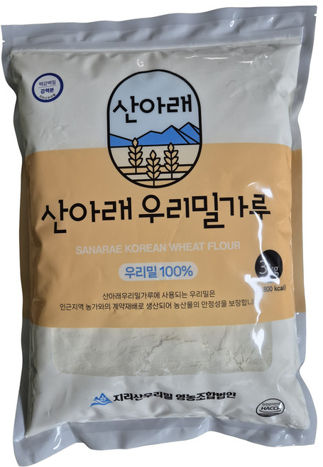 산아래우리밀가루 백강밀백밀가루 강력분, 3kg, 1개