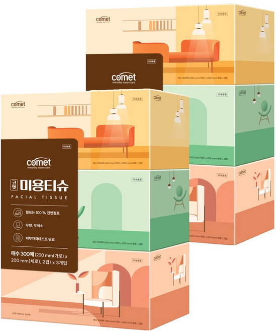 comet 面紙 300張, 3盒, 2組