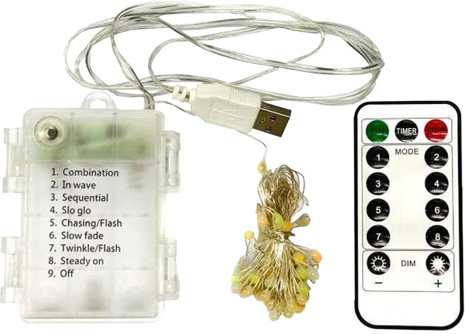 摩達客 50燈 LED銅線燈串彩色光 USB電池盒兩用充電 5m, 浪漫星星燈聖誕燈串, 1件