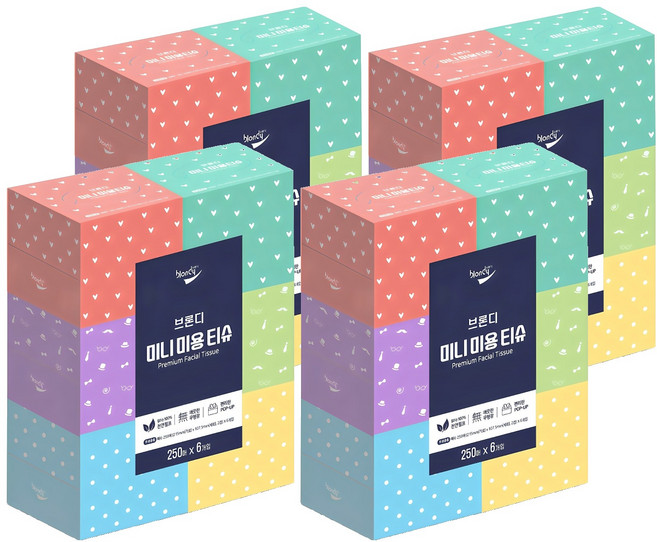 브론디 미니 천연펄프 미용티슈 2겹, 24개, 250매