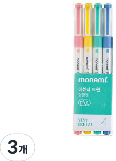 모나미 에센티 트윈 형광펜 4색SET 4종류, 뉴브리즈, 3세트