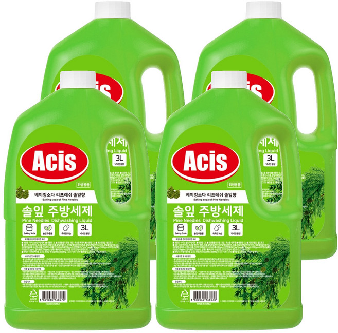 아키스 리프레쉬 솔잎 주방세제, 3L, 4개